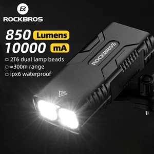ROCKBROS Waterproof Bicycle Headlight 10000mAh Power Bank Bike Front Light LED - Picture 1 of 8