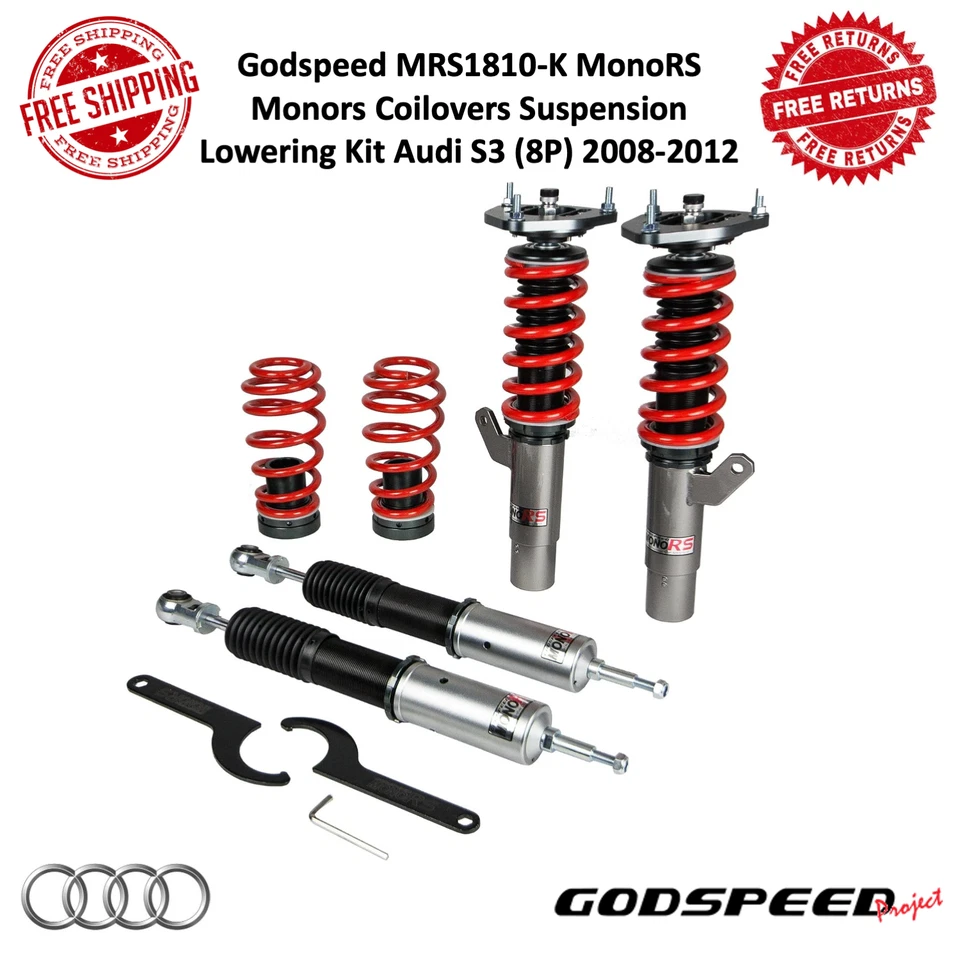 Kit de reducción de suspensión delantera y trasera Godspeed MonoRS Coilovers para 08-12 Audi S3 Foto 1 de 4