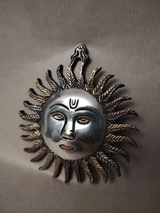 Silver Metal Boho Sun /Moon Wall Hanger 5" Tall By 4.25" Wide - Picture 1 of 4