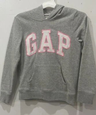 Gap Girl Grey Pullover Sweatshirt Hoodie Pink Logo  Size XL 12 Year  Preowned - Image 1 of 3