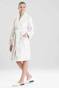 Natori womens Sherpa Plush Velour Robe Medium Bone Beige Kimono Knee Length - Picture 1 of 11