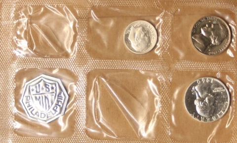 Partial 1960 US Proof Set - 5C 10C 25C - 3 Coins in Cello - #2106B Cover
