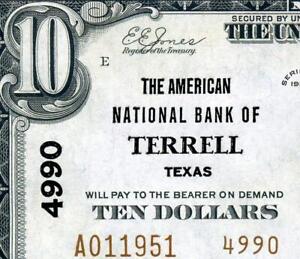 Hgr Sunday 1929 $10 Terrel Texas (Finest Known on Bank) Appears Gem Uncirculated