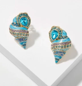 Heidi Daus® "She Sells Sea Shells" Crystal Enamel Shell Clip On Earrings - Picture 1 of 5