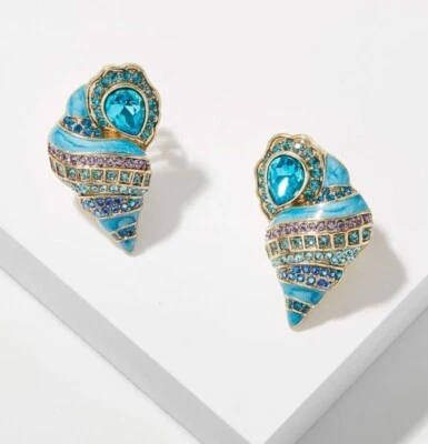Heidi Daus® "She Sells Sea Shells" Crystal Enamel Shell Clip On Earrings - Image 1 of 4