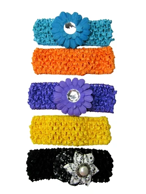 Girls Stretch Headbands Lot of 5 – Black Yellow Purple Orange Blue –Baby/Toddler - Image 1 of 4