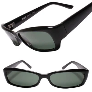 Urban Style 90s Y2K Rare True Vintage Narrow Rectangle Black Frame Sunglasses - Picture 1 of 3