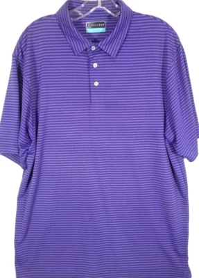 Polo de golf PGA Tour-Rendimiento para hombre-grande-rayas moradas-manga corta Foto 1 de 4