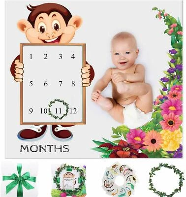 Одеяло унисекс Baby Monthly Milestone венок и 12 наклеек - хлопок флис  - Изображение 1 из 4