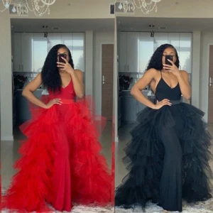 Black Red Tiered Tulle Detachable Skirt Wedding Removable Train Plus Size Custom - Picture 1 of 12