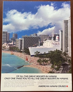 American Hawaii Cruises 1985 anuncio impreso vintage anuncio de viaje en vela - Imagen 1 de 1