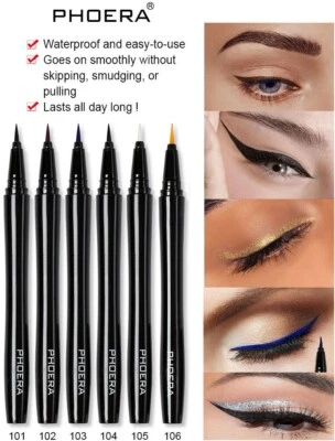 PHOERA PRECISE WATERPROOF LIQUID EYELINER PEN BLACK BROWN SMUDGE PROOF MAKEUP UK - Image 1 of 4
