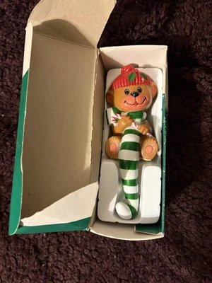 Vintage Christmas 1982 Holiday Teddy Bear Stocking Holder Hanger Candy Cane Hook - Image 1 of 4
