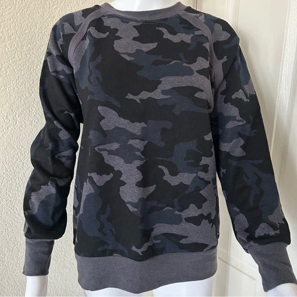 Sudadera Prana Suave Acogedora Cuello Redondo Mezcla Cáñamo Gris Oscuro Estampado Camuflaje S Foto 1 de 4