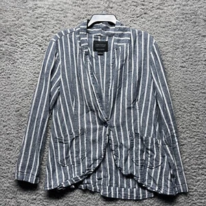 Chaqueta Sanctuary Mujer Grande Lino Blazer Un Botón Bolsillos Gris Blanco Rayas - Imagen 1 de 8