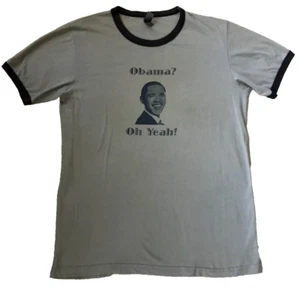 Obama? OH YEAH! Ja, das können wir. T-Shirt Gr. M grau marine Paspel 50/50 Mischung - Bild 1 von 3