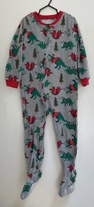 Carter's Toddler Boy 1-Piece Cute Christmas Dinosaur Zip Long Sleeve PJs Gray 5T - Picture 1 of 5