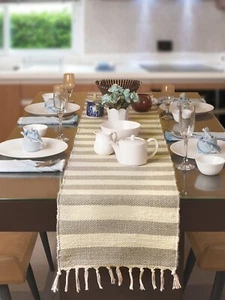 Burlap Style Farmhouse Table Runners 108 Inches Long Natural, Hand Woven Braided - Picture 1 of 3