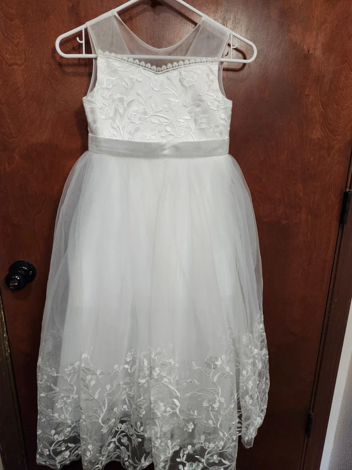 Niñas Elegante Vestido Blanco, Boda, Comunión, Eventos Formales con Velo Talla 8-9Y Foto 1 de 4