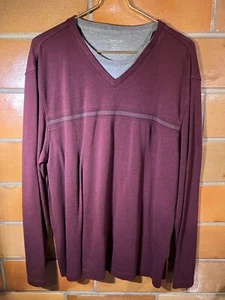 Van Heusen Men's Mock Long Sleeve Shirt Maroon Gray Size XL - Picture 1 of 3