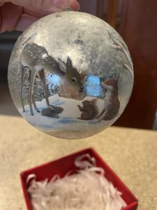 Jane Dixon Crate & Barrel Christmas Ornament Glass 4" Deer Trees 2016 in Box - Picture 1 of 6