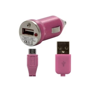 Chargeur voiture allume cigare USB avec câble data pour Wiko Darkside Couleur Ro - Picture 1 of 4