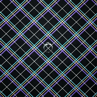 BonEFul Fabric FQ Cotton Quilt Black White B&W Purple Gold Metallic Plaid Stripe - Image 1 of 4