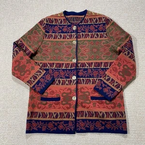 VINTAGE Tapestry Jacket Womens Size 14 UK Large Button Cardigan Heavy Knit Boho - Picture 1 of 10