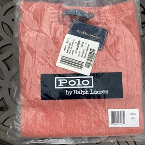 "Polo Ralph Lauren Peach Cashmere Cable Crewneck Sweater" Sz L (New w/ PRL Tag) - Picture 1 of 7