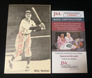 Billy Werber Autographed 3X5 Post Card Yankees Red Sox Reds A's JSA Auto - Picture 1 of 5