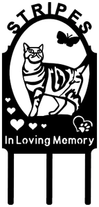 Striped Kitty Cat Pet Memorial Grave Marker Cemetery Stake Personalize Metal Art - Picture 1 of 1