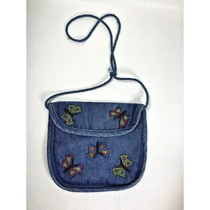 Bolso Bandolera Denim Con Cuentas Cartera Mariposa Hecho a Mano Azul Jean Boho - Imagen 1 de 7