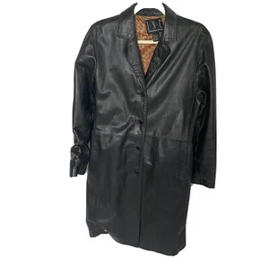 INC Vintage Cuero Negro Gabardina Cuello Solapa Botón Cierre Talla M - Imagen 1 de 3