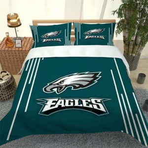 Teal And White Eagle Logo 3D Quilt Duvet Doona Cover Set Pillow case Print - Bild 1 von 10