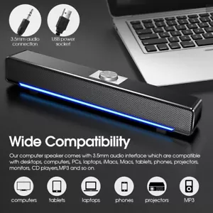 Wired PC Speakers Computer Stereo Speaker USB Powered for Laptop Desk PC - Picture 1 of 9