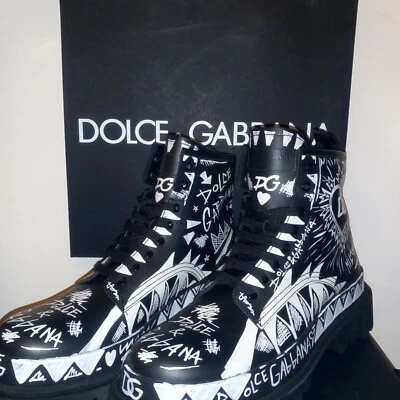 DOLCE & GABBANA Botas de trekking de cuero con estampado de graffiti Dolce & Gabbana Foto 1 de 4