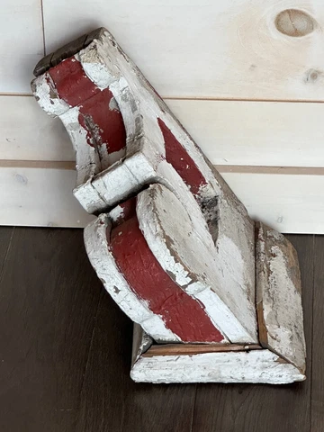 Antique Wood Corbel Angled Top Red & White Home Decor Architectural Detail Cover
