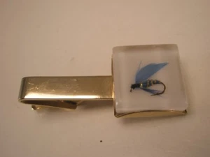 Fishing Fly Blue Nymph Acrylic Encased Vintage Tie Bar Clip zulu sports - Picture 1 of 4