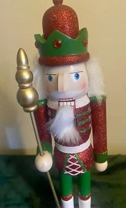 Vintage Nussknacker aus Holz funkelnd rot & grün Burgwache 15 Zoll - Bild 1 von 3