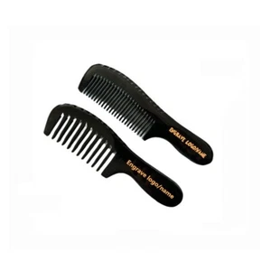 Personalized logo-Black ox horn comb fine/wide tooth handle hair beard pet comb - Picture 1 of 10