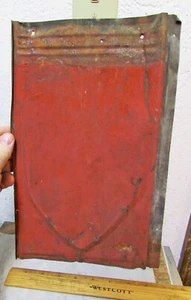 vintage galvanized embossed tin shingle Barn roof, red rusty decor, 14 x 9.25 - Picture 1 of 5