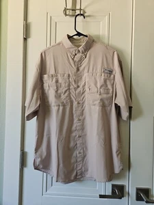 Columbia PFG  Mens Short Sleeve Shirt Size M Mesh Lined Pockets Button Up Tan - Picture 1 of 11