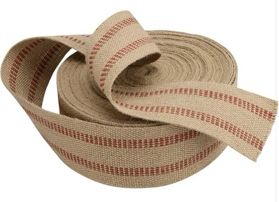 3.5” x 33 Yards Jute Webbing Roll Red Stripe Burlap Upholstery Craft Tape NEW - Image 1 of 4