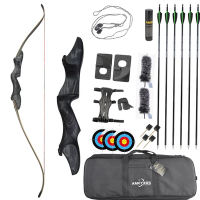 60" ILF Takedown Recurve Bow Kit 30-60Ibs Wooden Archery RH American Hunt - Image 1 of 4