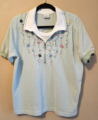 Koret Francisca Shirt Women’s Large Collared Flowers White Spring vintage - Image 1 of 3