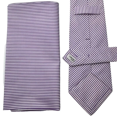 Turnbull & Asser $375 МАТЧ КОМПЛЕКТ фиолетовый и белый в полоску галстук и карман квадратный - Изображение 1 из 4