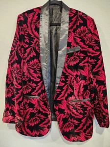 Blazer floral de terciopelo negro rojo satinado chal solapa cena fiesta graduación chaqueta para hombre - Imagen 1 de 15