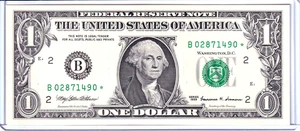 Billete de $1 de la Reserva Federal 1999 Nueva York **STAR** #B02871490* - Imagen 1 de 2
