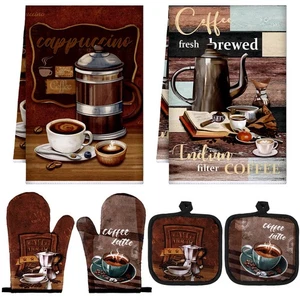 6 Pezzi Set Arredamento Cucina Accessori Casale Cucina Asciugamani Porta Pentole Forno... - Foto 1 di 6
