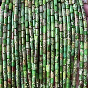 Tubo cilíndrico verde de 4x8 mm cuentas de jaspe de sedimentos marinos naturales para hacer joyas - Imagen 1 de 6